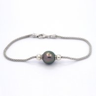 Rhodiated Sterling Silver Bracelet and 1 Tahitian Pearl Semi-Baroque B 10.2 mm