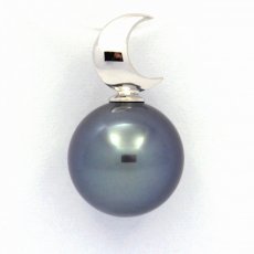 18K Solid White Gold Pendant and 1 Tahitian Pearl Round B+ 10.5 mm