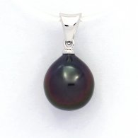 18K Solid White Gold Pendant and 1 Tahitian Pearl Semi-Baroque A 9.3 mm