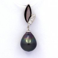 Rhodiated Sterling Silver Pendant and 1 Tahitian Pearl Semi-Baroque B 9.6 mm