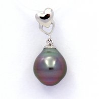 Rhodiated Sterling Silver Pendant and 1 Tahitian Pearl Semi-Baroque B 9.8 mm