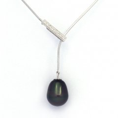 Rhodiated Sterling Silver Necklace and 1 Tahitian Pearl Semi-Baroque B 11.1 mm