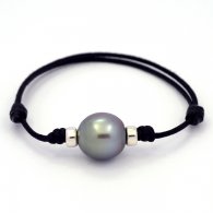 Waxed Cotton Bracelet and 1 Tahitian Pearl Semi-Baroque B/C 14 mm