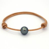 Leather Bracelet and 1 Tahitian Pearl Round C 11.9 mm
