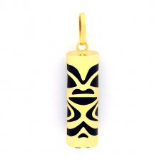 18K Gold Pendant and Black Agate - 21 mm - Luck