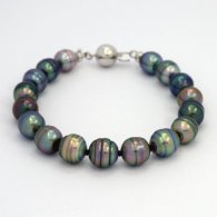 Rhodiated Sterling Silver Bracelet and 17 Tahitian Pearls Ringed B from 7.7 to 8.9 mm