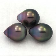 Lot of 3 Tahitian Pearls Semi-Baroque B from 9.3 to 9.5 mm