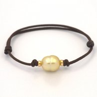 Waxed Cotton Bracelet and 1 Australian Pearl Ringed B 10.7 mm