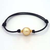 Waxed Cotton Bracelet and 1 Australian Pearl Semi-Baroque C 11 mm