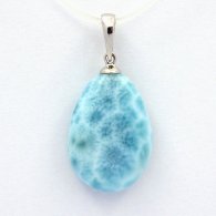 Rhodiated Sterling Silver Pendant and 1 Larimar - 19 x 13.8 x 5.3 mm - 2.56 gr