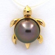 18K solid Gold Pendant and 1 Tahitian Pearl Round B 10 mm