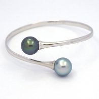 Rhodiated Sterling Silver Bracelet and 2 Tahitian Pearls Round C 11.8 mm