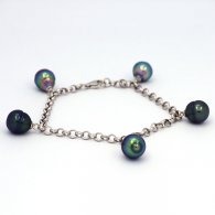 Rhodiated Sterling Silver Bracelet and 5 Tahitian Pearls Ringed B from 8.7 to 8.9 mm