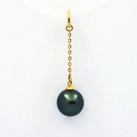 18K solid Gold Pendant and 1 Tahitian Pearl Round A 9 mm