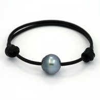 Leather Bracelet and 1 Tahitian Pearl Ringed C 13 mm