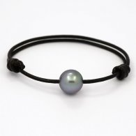 Leather Bracelet and 1 Tahitian Pearl Round C 13 mm
