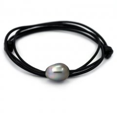 Leather Necklace and 1 Tahitian Pearl Baroque C 12.8 mm