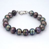 17 Tahitian Pearls Ringed B from 9.8 to 10.5 mm Bracelet and Rhodiated Sterling Silver