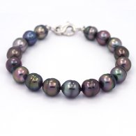17 Tahitian Pearls Ringed B from 9 to 10 mm Bracelet and Rhodiated Sterling Silver