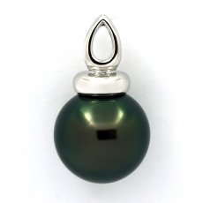 Rhodiated Sterling Silver Pendant and 1 Tahitian Pearl Round C+ 13.5 mm