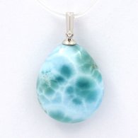 Rhodiated Sterling Silver Pendant and 1 Larimar - 20 x 17 x 7.5 mm - 3.95 gr