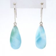 14K White solid Gold Earrings and 2 Larimar - 17.5 x 7.5 mm - 3.05 gr