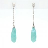 Rhodiated Sterling Silver Earrings and 2 Larimar - 18 x 7 x 6.5 mm - 2.6 gr