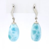Rhodiated Sterling Silver Earrings and 2 Larimars - 15 x 7.5 x 8.5 mm - 2.97 gr