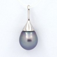 Rhodiated Sterling Silver Pendant and 1 Tahitian Pearl Semi-Baroque C 12.6 mm