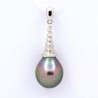 Rhodiated Sterling Silver Pendant and 1 Tahitian Pearl Semi-Baroque B 10.3 mm