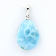 18K Solid White Gold Pendant and 1 Larimar - 19.5 x 14.5 x 6.9 mm - 2.9 gr