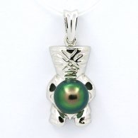 Rhodiated Sterling Silver Pendant and 1 Tahitian Pearl Semi-Baroque C+ 9 mm