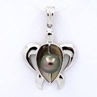 Rhodiated Sterling Silver Pendant and 1 Tahitian Pearl Round C 8.3 mm