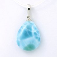 Rhodiated Sterling Silver Pendant and 1 Larimar - 18 x 14.3 x 5.3 mm - 2.2 gr