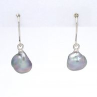 Rhodiated Sterling Silver Earrings and 2 Tahitian Keishis