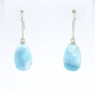 14K White solid Gold Earrings and 2 Larimar - 14 x 8.3 x 7.2 mm - 2.73 gr