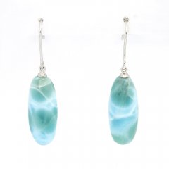 Rhodiated Sterling Silver Earrings and 2 Larimars - 22 x 9 x 7.5 mm - 5.3 gr