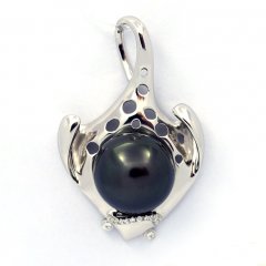 Rhodiated Sterling Silver Pendant and 1 Tahitian Pearl Near-Round C 13 mm
