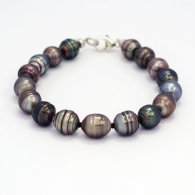 Rhodiated Sterling Silver Bracelet and 17 Tahitian Pearls Ringed C 8 to 8.4 mm