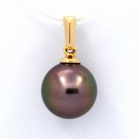 18K solid Gold Pendant and 1 Tahitian Pearl Round A 9.1 mm