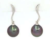 Rhodiated Sterling Silver Earrings and 2 Tahitian Pearls Semi-Baroque B 9.3 mm