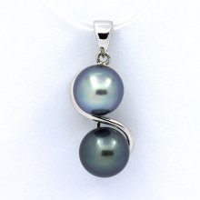 Rhodiated Sterling Silver Pendant and 2 Tahitian Pearls Semi-Baroque B 8 mm