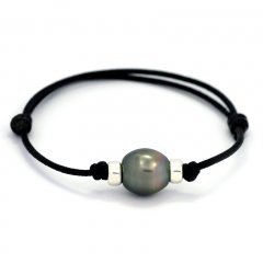 Waxed Cotton Bracelet and 1 Tahitian Pearl Semi-Baroque B 11.3 mm