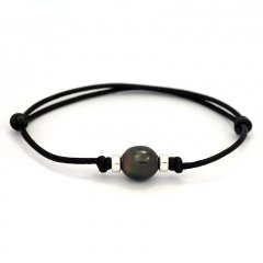 Waxed Cotton Bracelet and 1 Tahitian Pearl Semi-Baroque B 9.8 mm