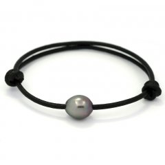 Leather Bracelet and 1 Tahitian Pearl Semi-Baroque A 10 mm