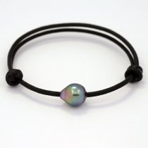 Leather Bracelet and 1 Tahitian Pearl Semi-Baroque B+ 10 mm