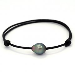 Waxed Cotton Bracelet and 1 Tahitian Pearl Semi-Baroque B 9.8 mm