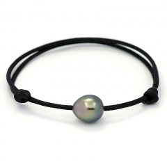 Waxed Cotton Bracelet and 1 Tahitian Pearl Semi-Baroque B 9.8 mm