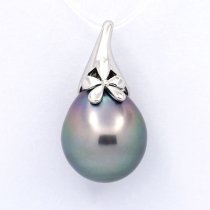 Rhodiated Sterling Silver Pendant and 1 Tahitian Pearl Semi-Baroque C 14.4 mm