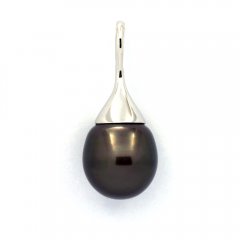 Rhodiated Sterling Silver Pendant and 1 Tahitian Pearl Semi-Baroque B 12.1 mm